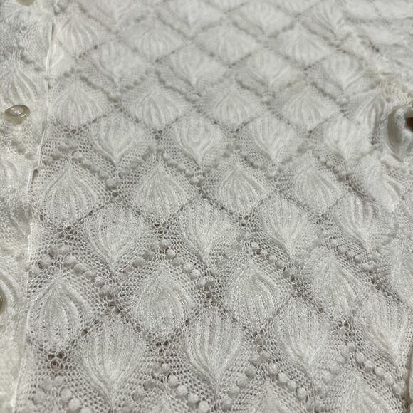 Vintage 60s Jason Maxwell Seashell Crochet Knit Cardigan Sweater White Coquette - Picture 2 of 6